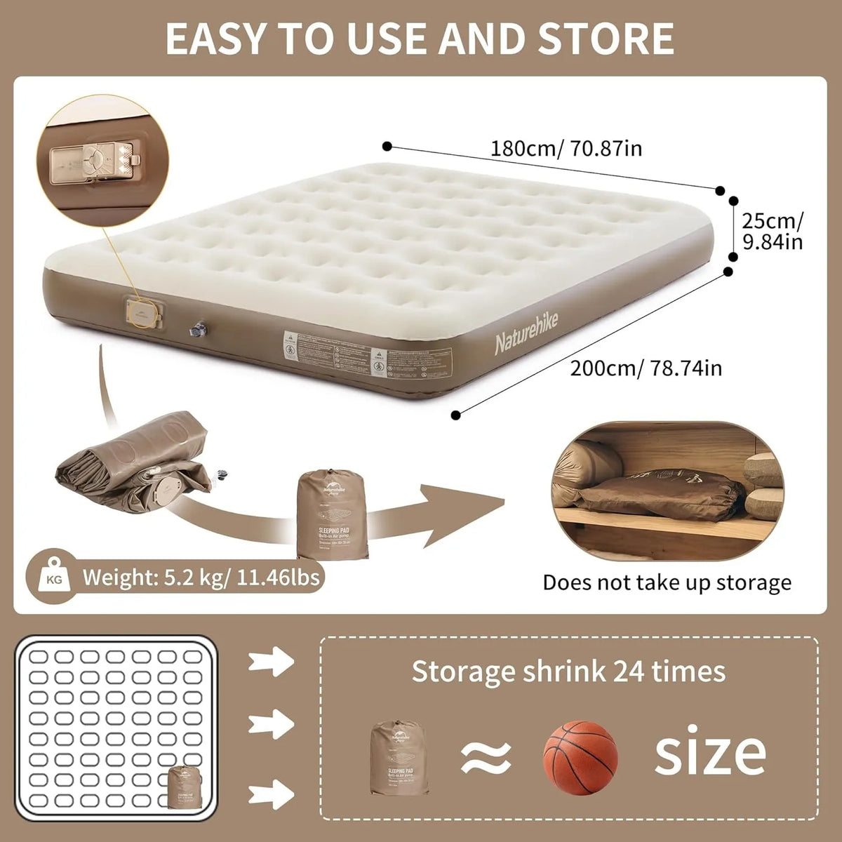 Naturehike Triple Air Mattress With Built In Pump Camping