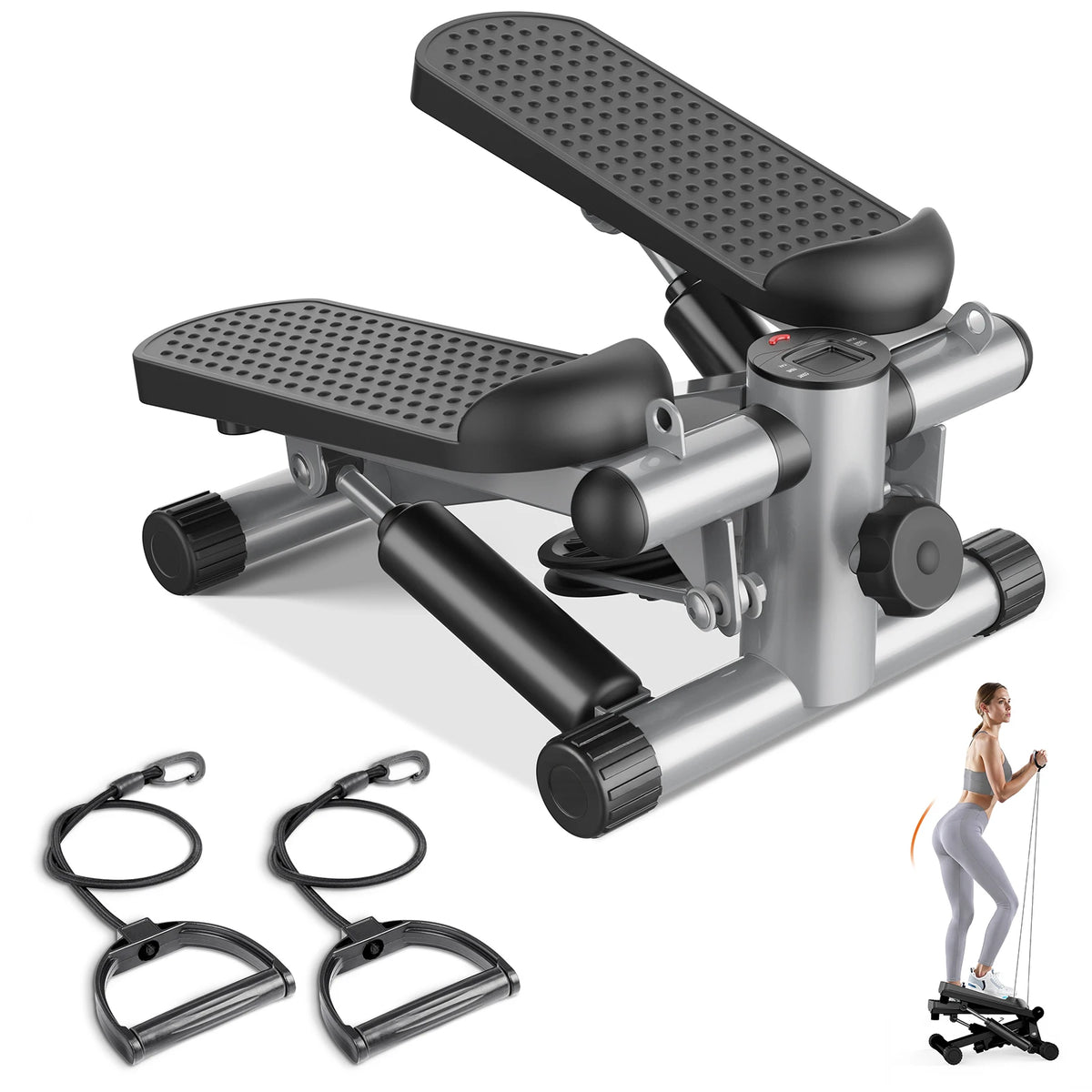 Compact Hydraulic Mini Stepper With Resistance Bands And LCD Monitor