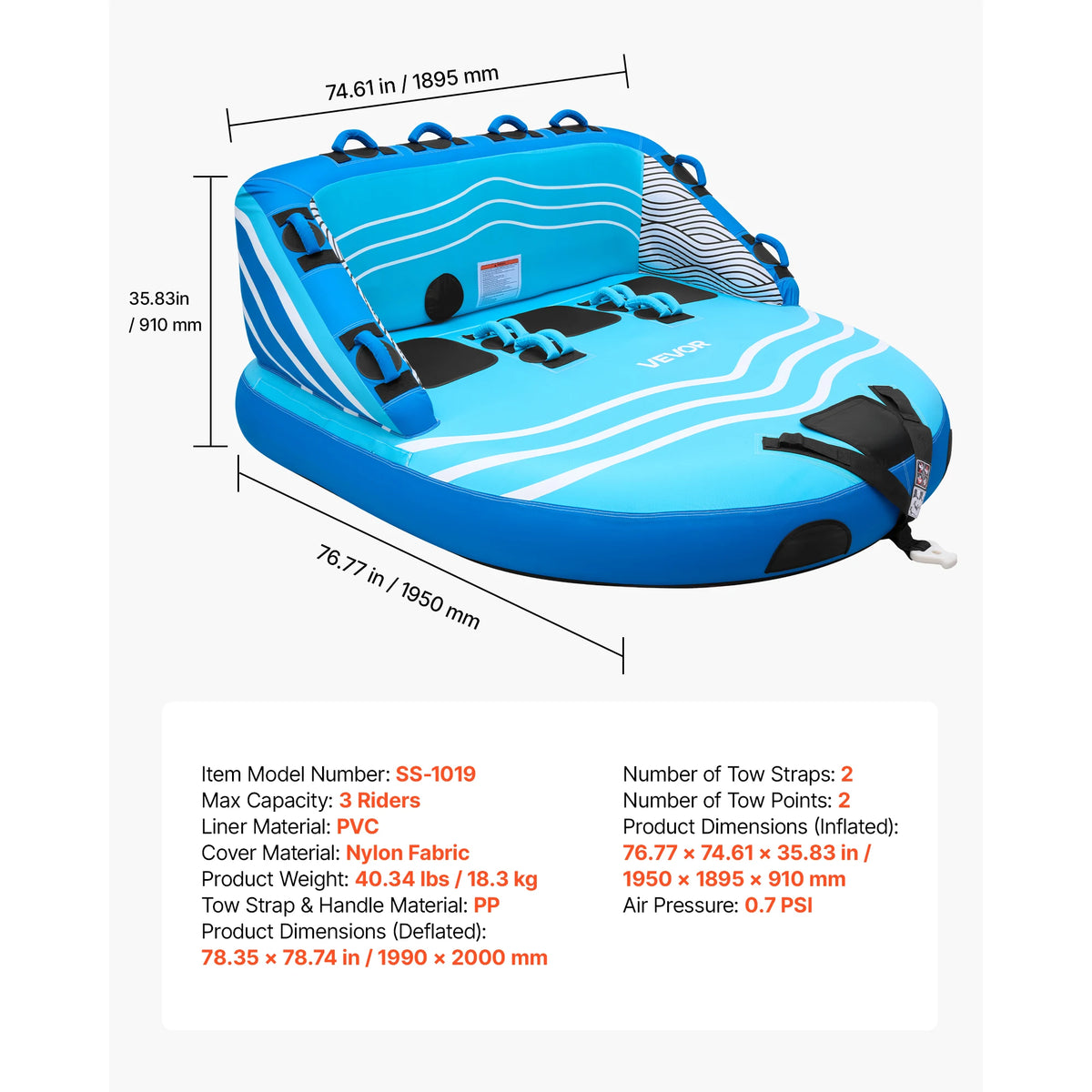 SucceBuy Multi Rider Towable Water Sports Tube With Nylon Cover