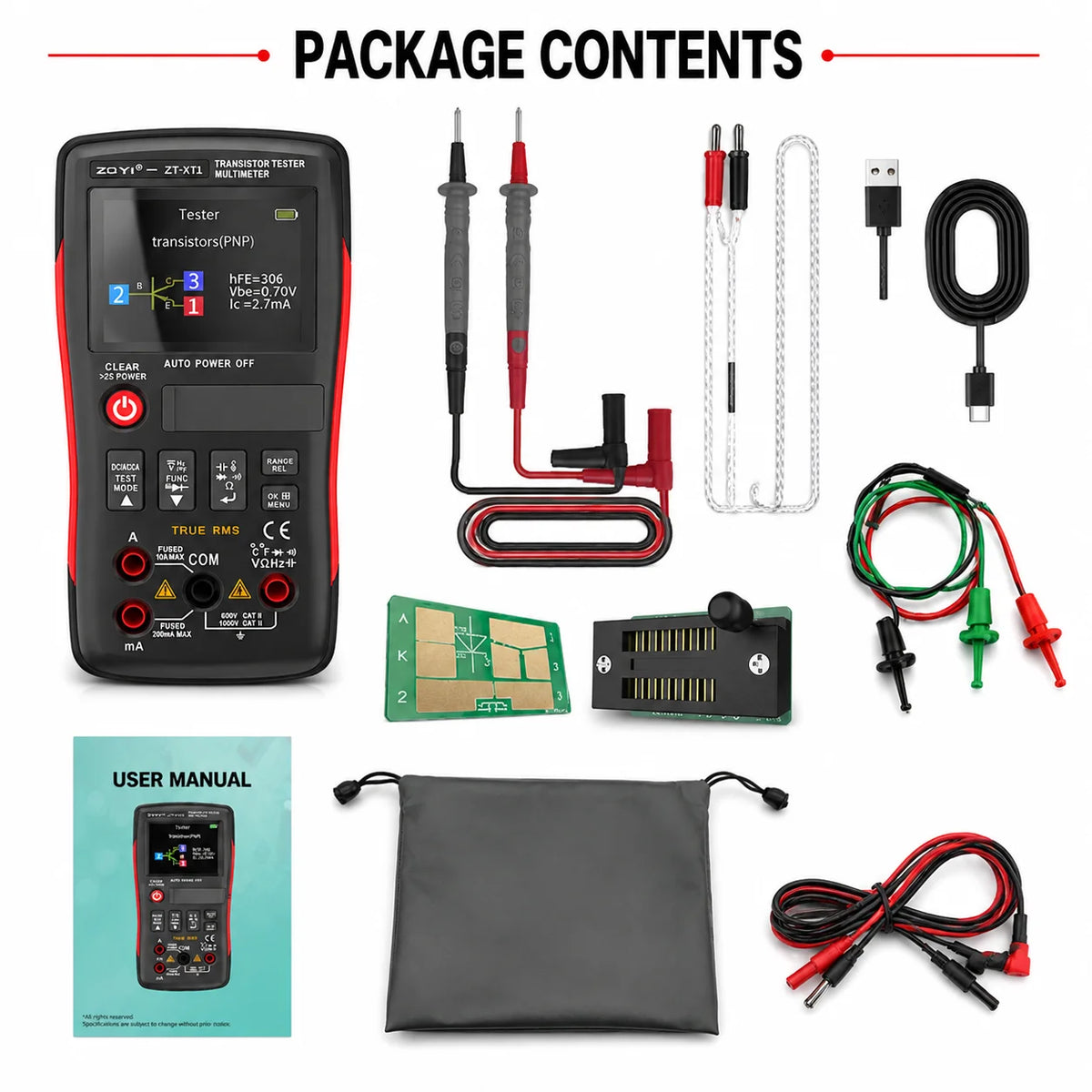 ZOYI ZT XT1 Digital Multimeter True RMS Transistor Tester