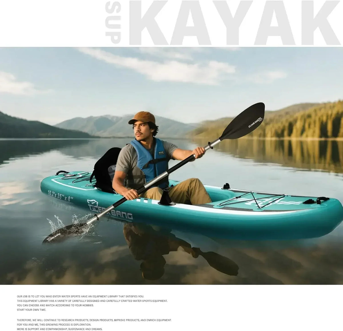 TIGERXBANG Inflatable Kayak With Detachable Seat And Paddle Set