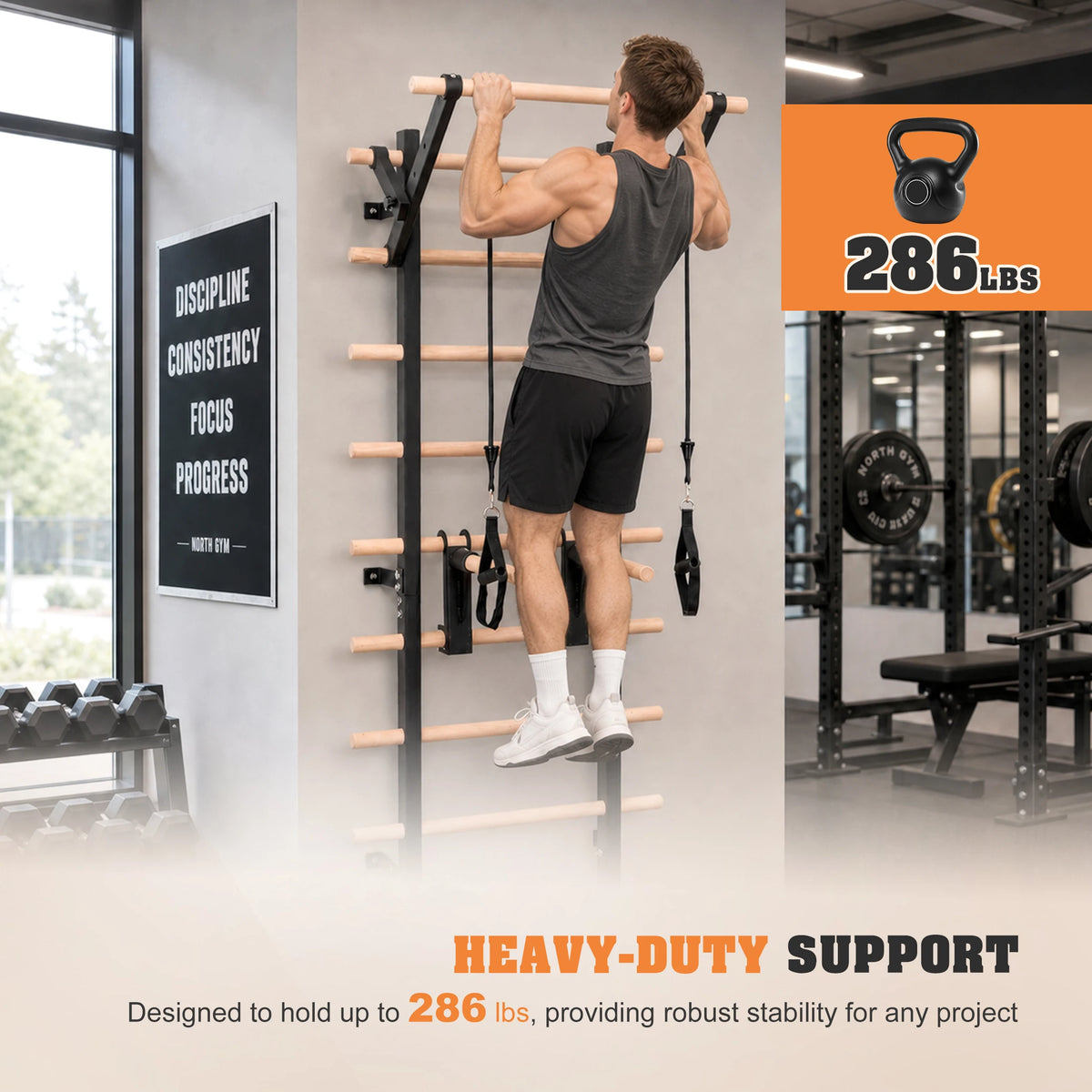 Wall Mounted Steel Frame Stall Bars With Pull Up Station