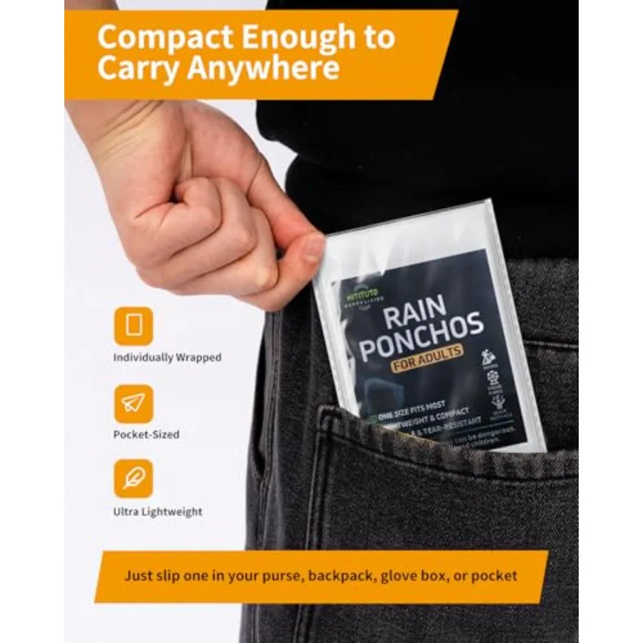 Compact Emergency Rain Poncho With Hood For Outdoor Activities