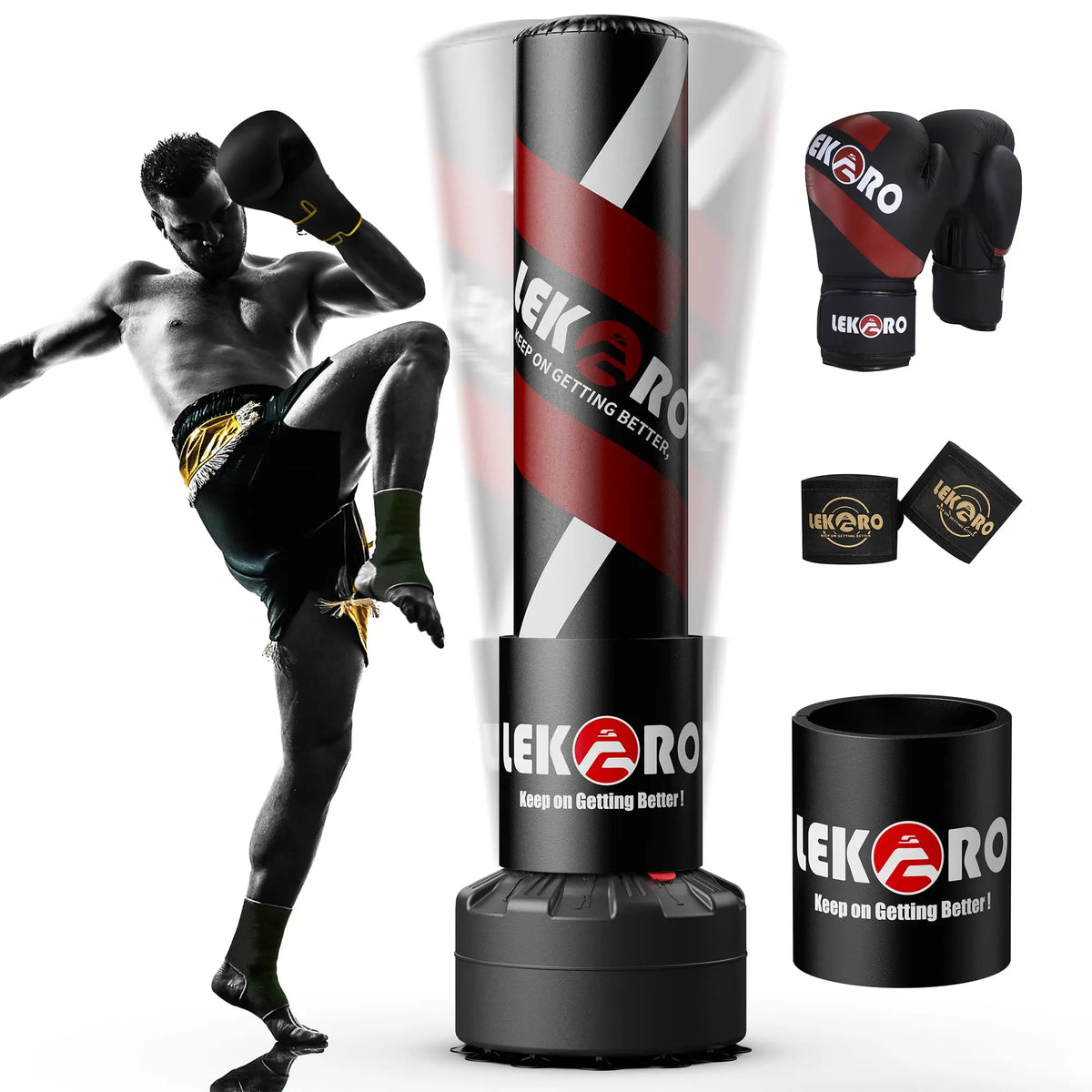 Lekaro Standing Boxing Sandbag Training Post With Gloves Suction Base