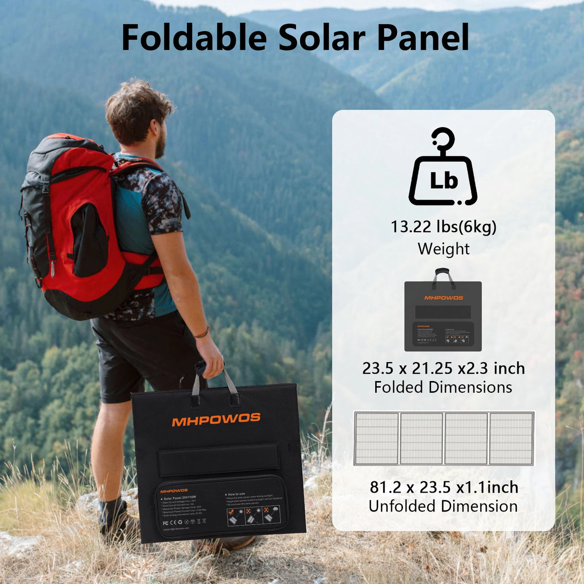 MHPOWOS 220W Foldable Solar Panel Charger For Portable Power
