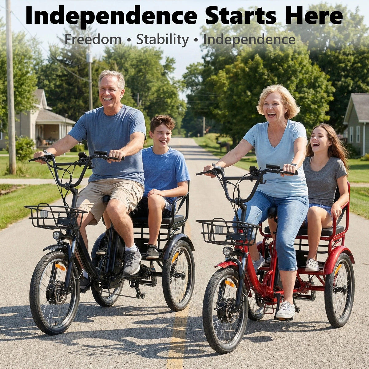 Adult Dual Seat Electric Tricycle With Pedals And Cargo Space