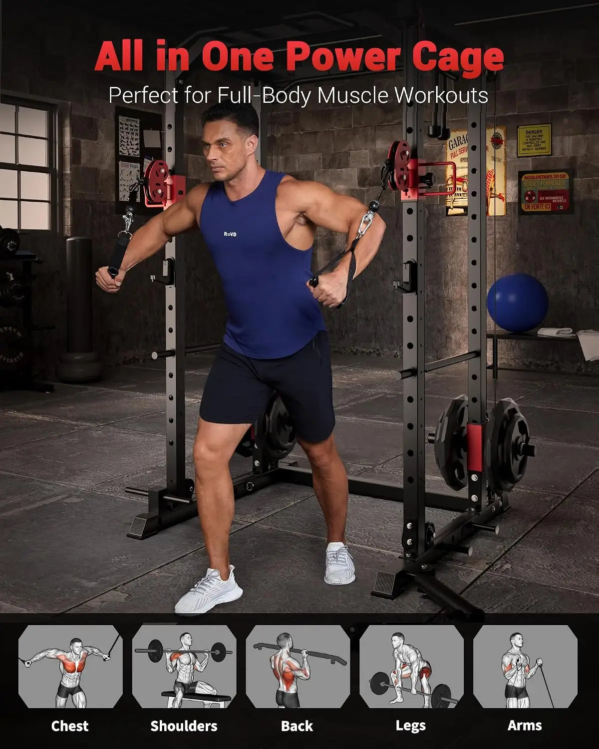 TACLEEKII Power Rack Dual Pulley Cable Squat Cage Home Gym