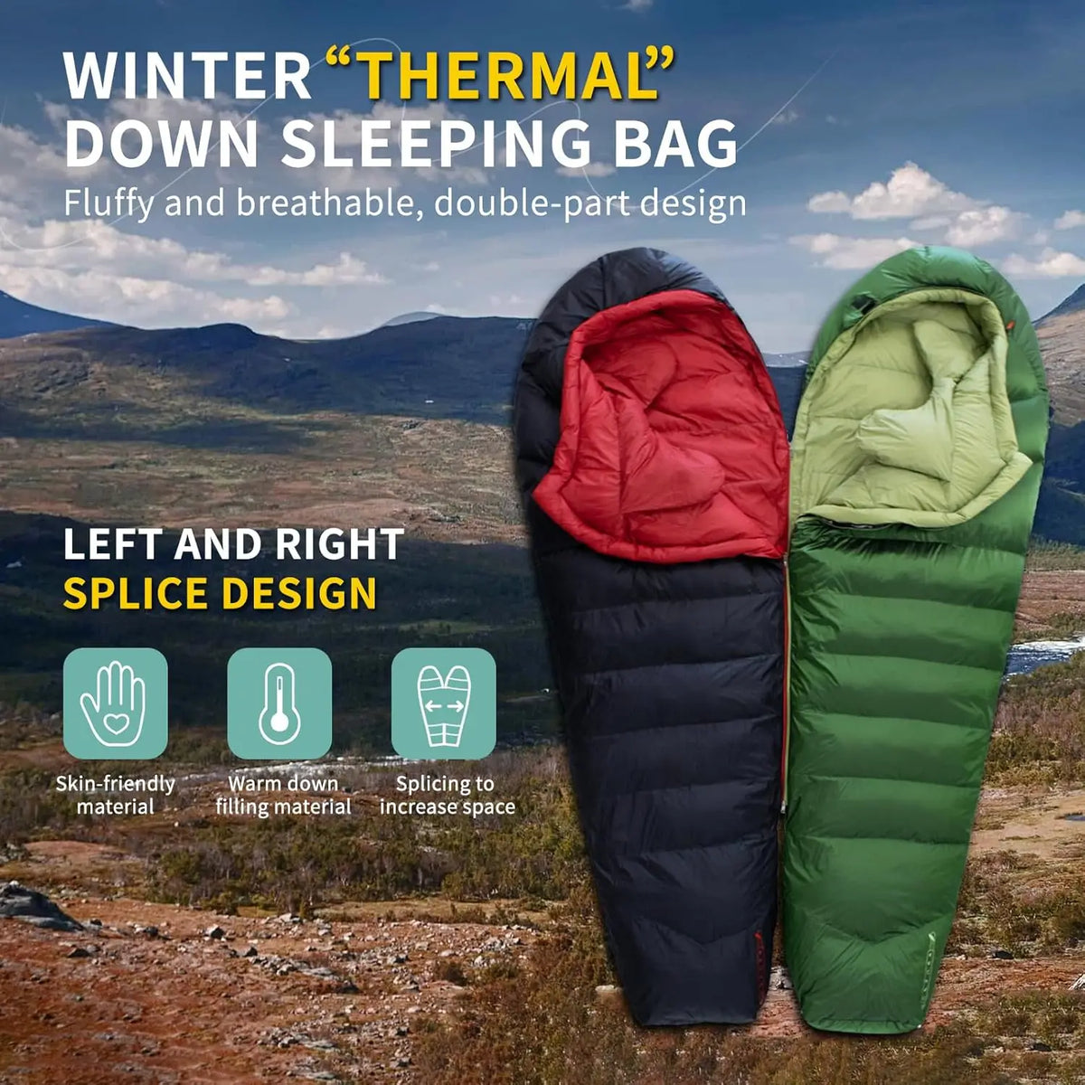 Ultralight 620FP Down Cotton Sleeping Bag Hiking Camping With Sack