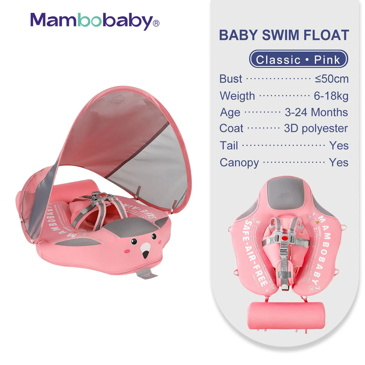 Mambobaby Baby Float Sunshade Canopy Crotch Strap Solid Core Design