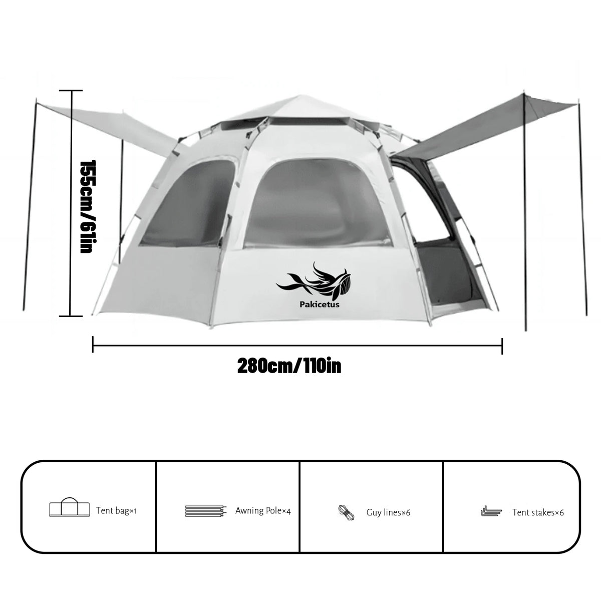 Pakicetus Quick Set Hexagonal Camping Tent With Mesh Ventilation