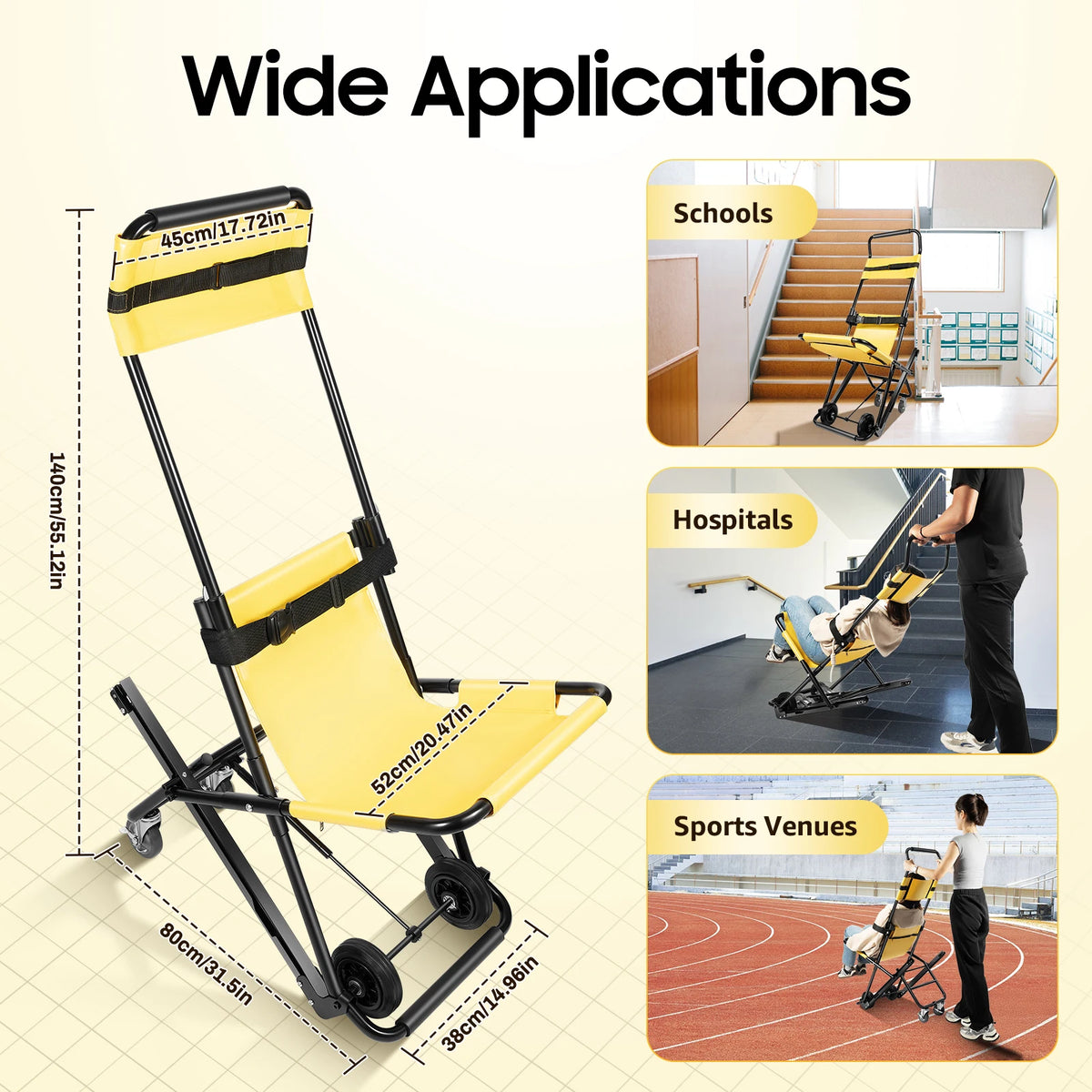 Heavy Duty Foldable Stair Chair For Elderly Emergency Evacuation
