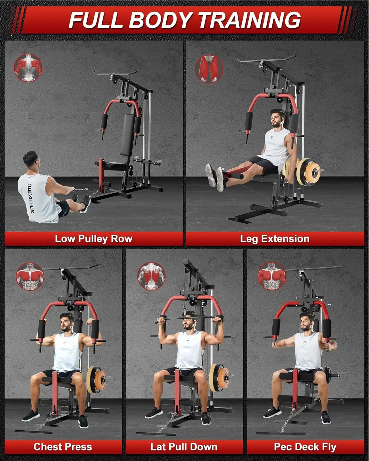HiMISS 5 In 1 Home Gym Strength Training Machine 300 Lbs