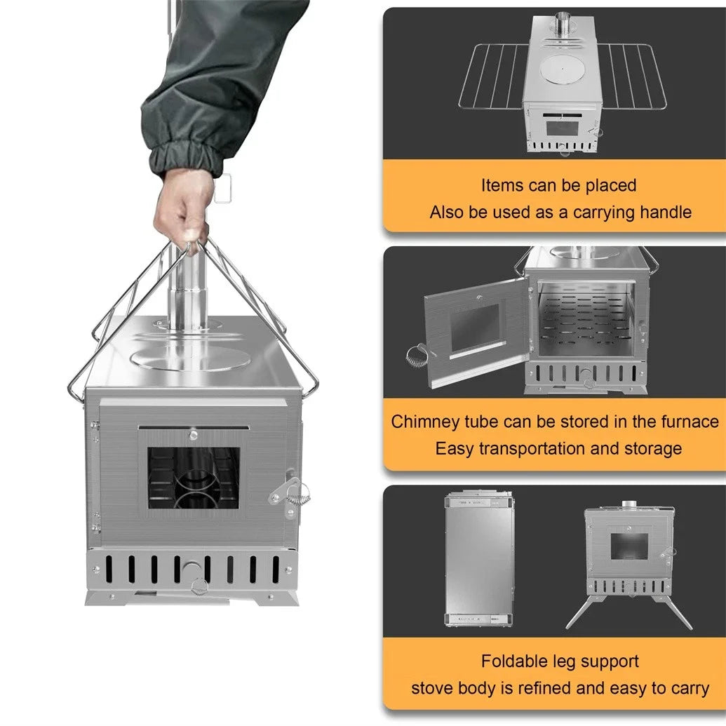 Portable Hot Tent Wood Stove With Six Stainless Chimney Pipes
