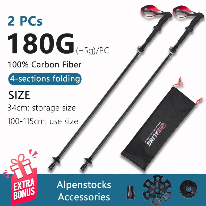 OKHEALING Carbon Fiber Folding Trekking Poles For Outdoor Hiking