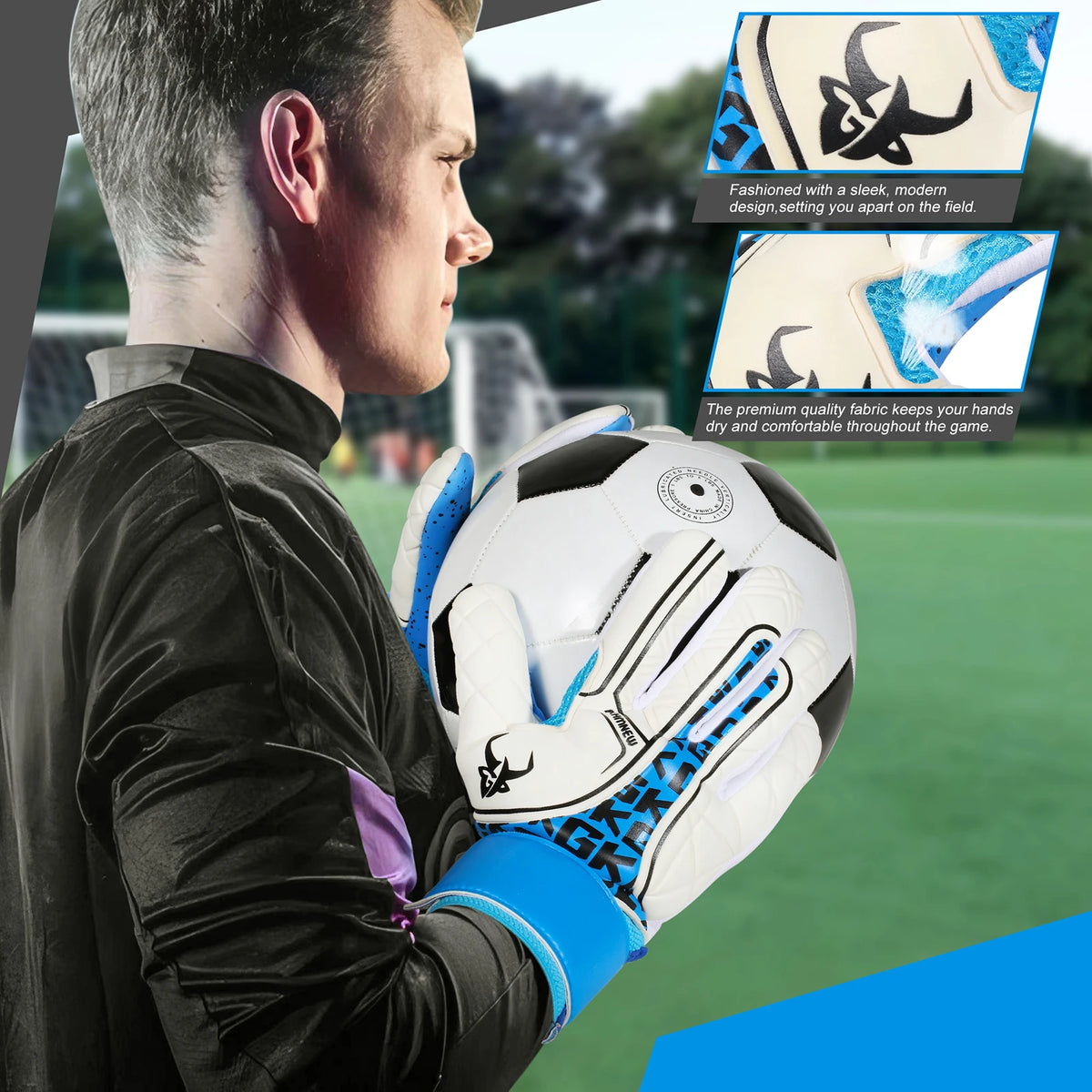 GKHMNEW Professional Soccer Goalkeeper Gloves With Strong Grip Palms