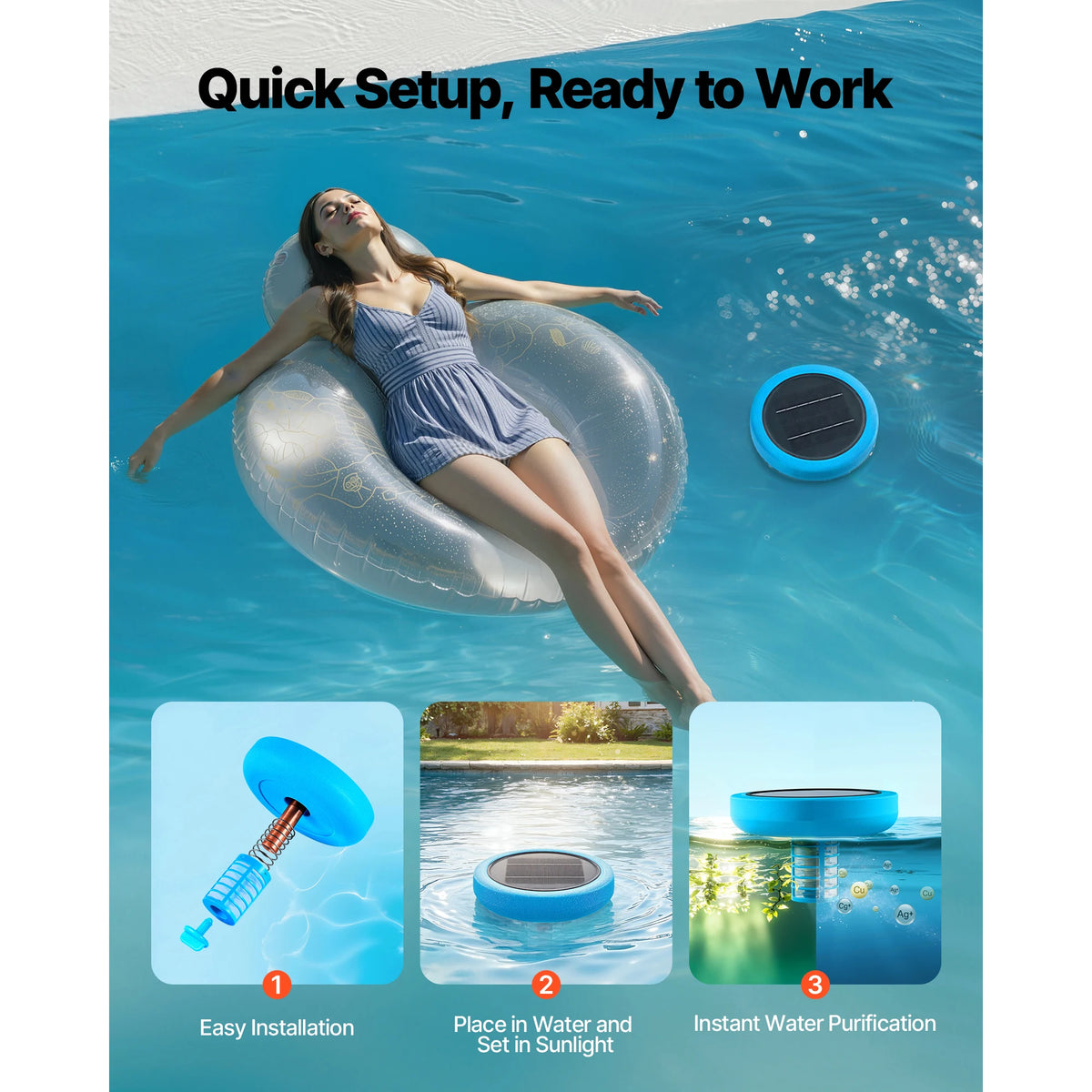 SucceBuy Solar Pool Ionizer Copper Floating Chlorine Free Water Purifier