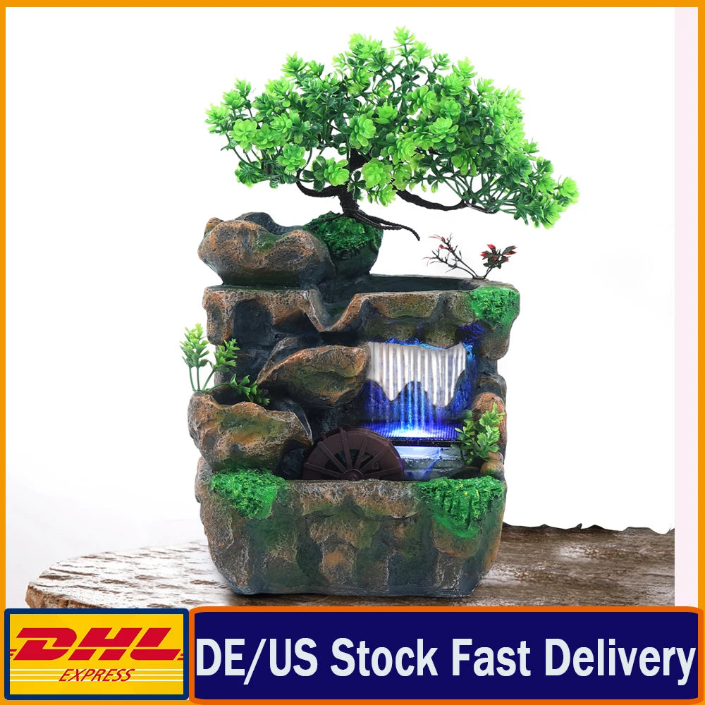 Indoor Resin Waterfall Desktop Water Feature With Led Lights