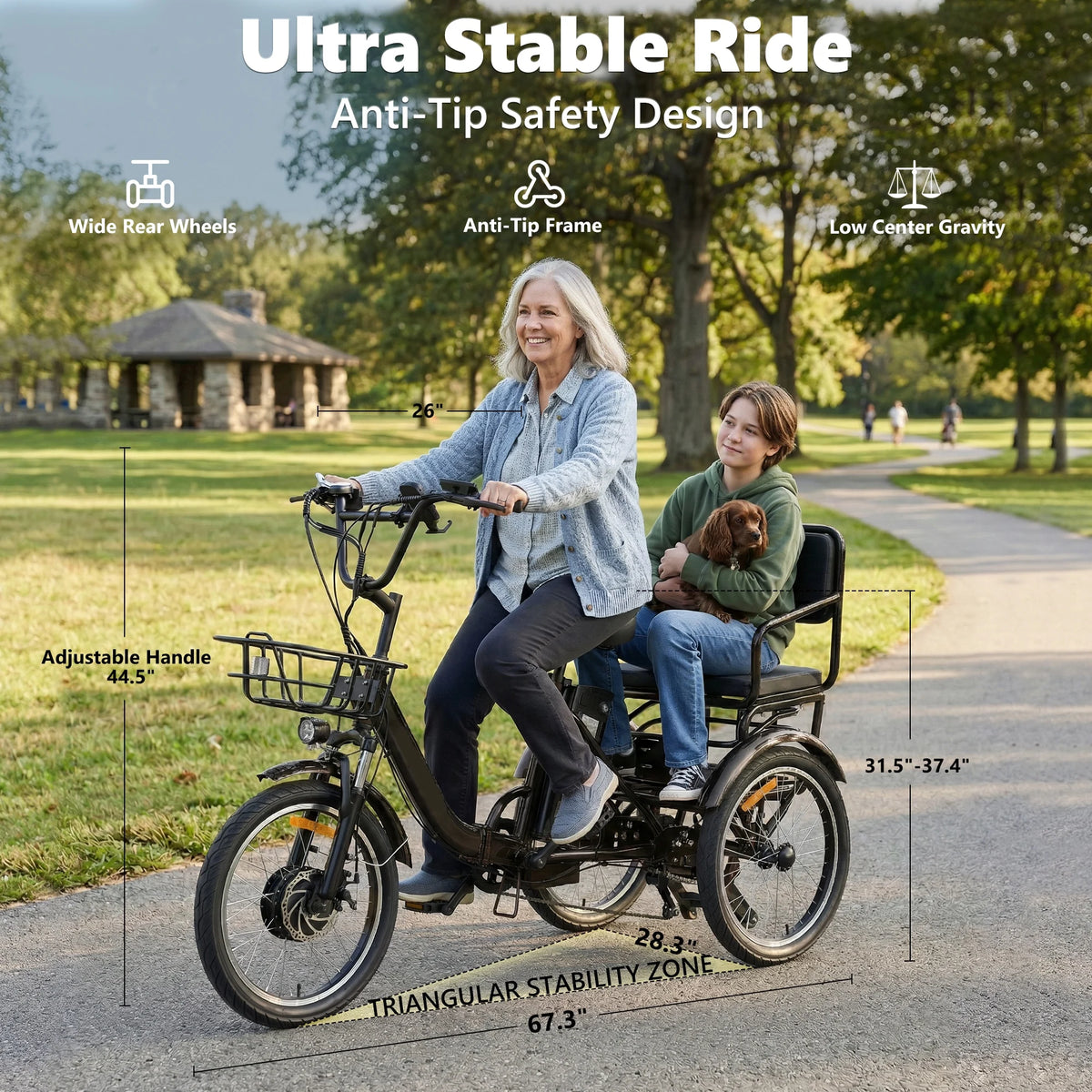 Adult Dual Seat Electric Tricycle With Pedals And Cargo Space
