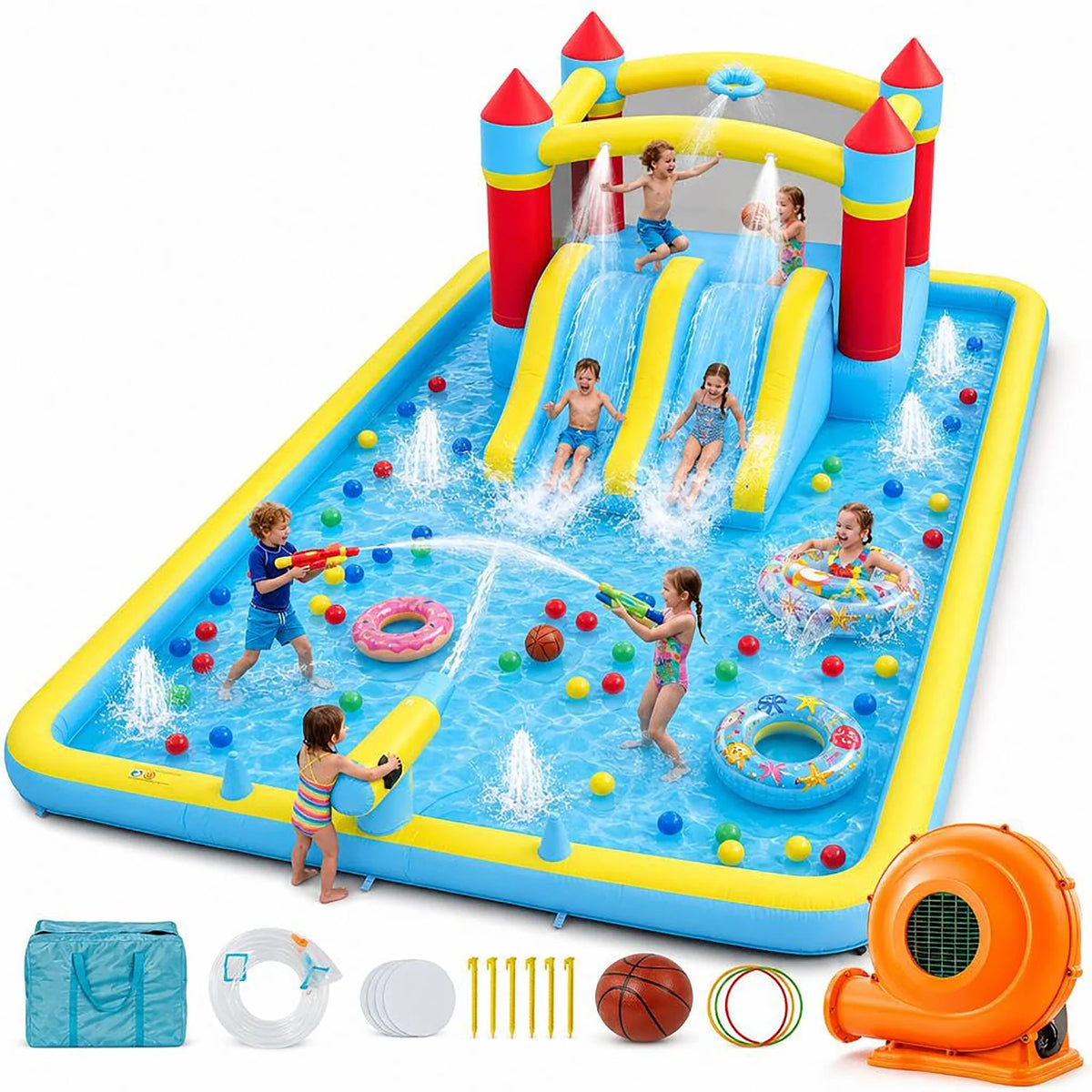 HiMiss Kids Inflatable Water Slide And Bounce House