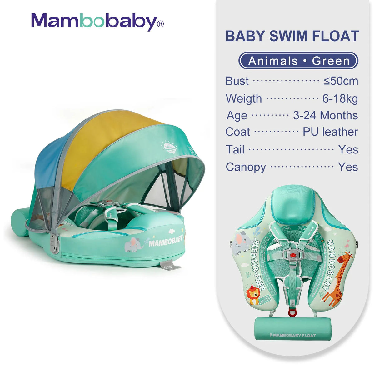 Mambobaby Non Inflatable Baby Swim Trainer With Removable Canopy