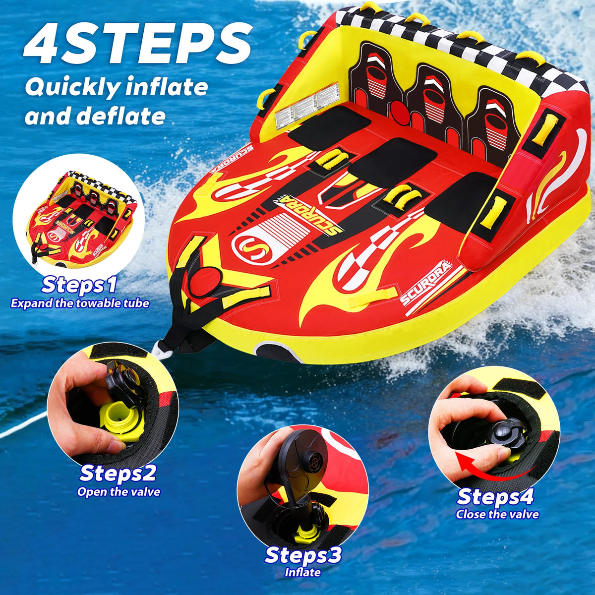 Three Person Towable Inflatable Boat Tube For Premium Water Sports