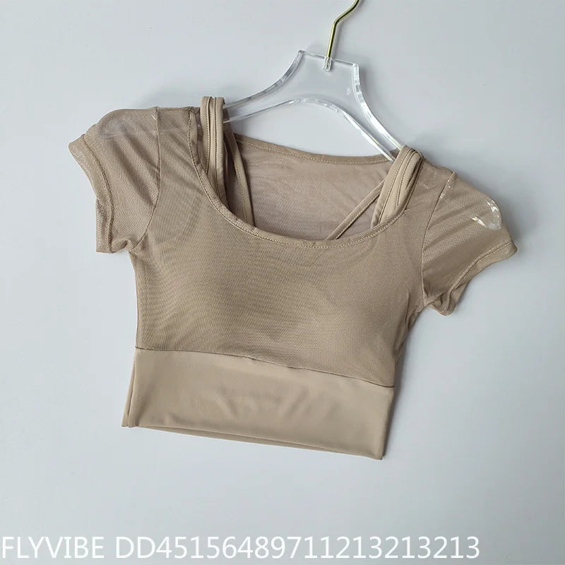 Women Seamless Quick Dry Yoga Top Built In Chest Pad