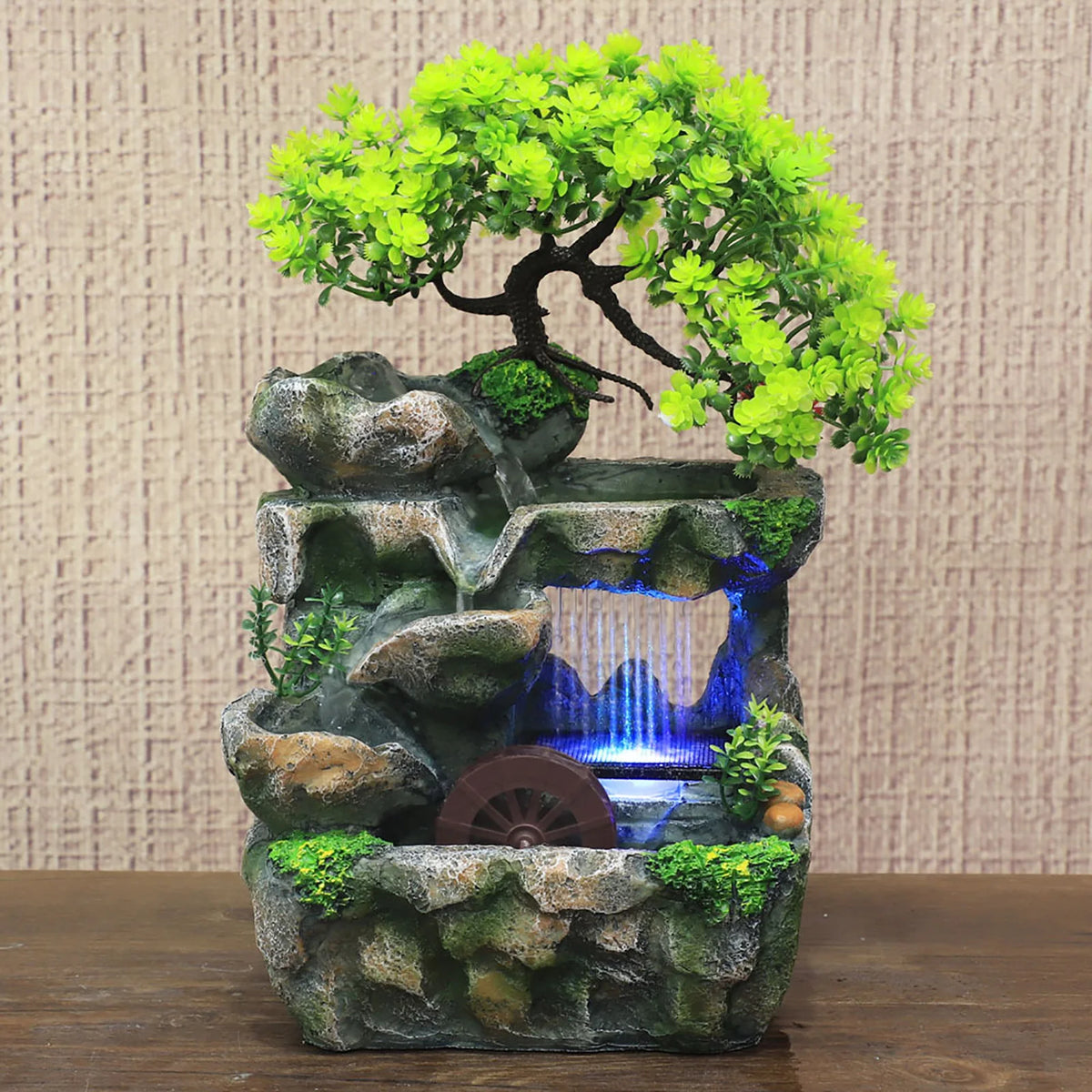 Indoor Resin Waterfall Desktop Water Feature With Led Lights