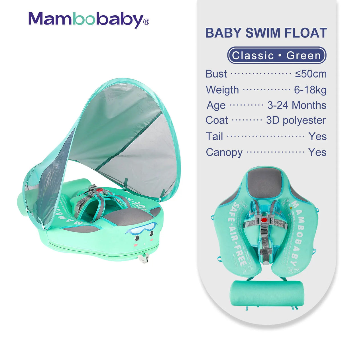 Mambobaby Baby Float Sunshade Canopy Crotch Strap Solid Core Design