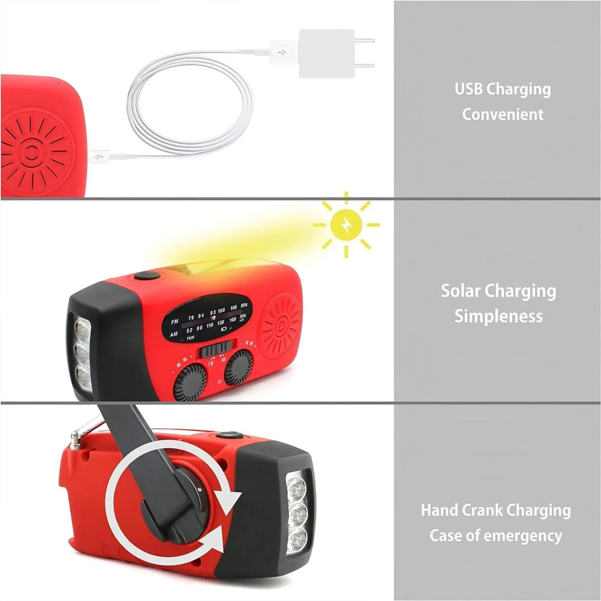 Portable Solar Emergency Radio With Led Flashlight And Power Bank