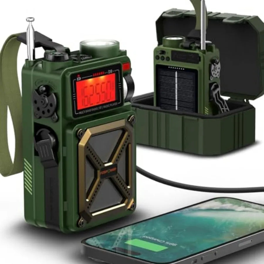 Portable Emergency Weather Radio With Power Bank Solar Hand Crank