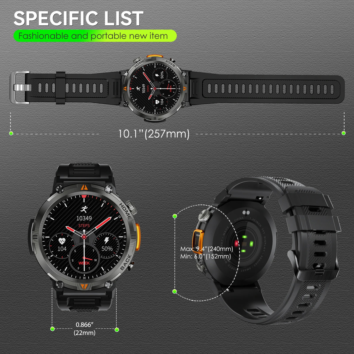 EIGIIS Ke3 Bluetooth Smartwatch With Heart Rate Health Monitoring