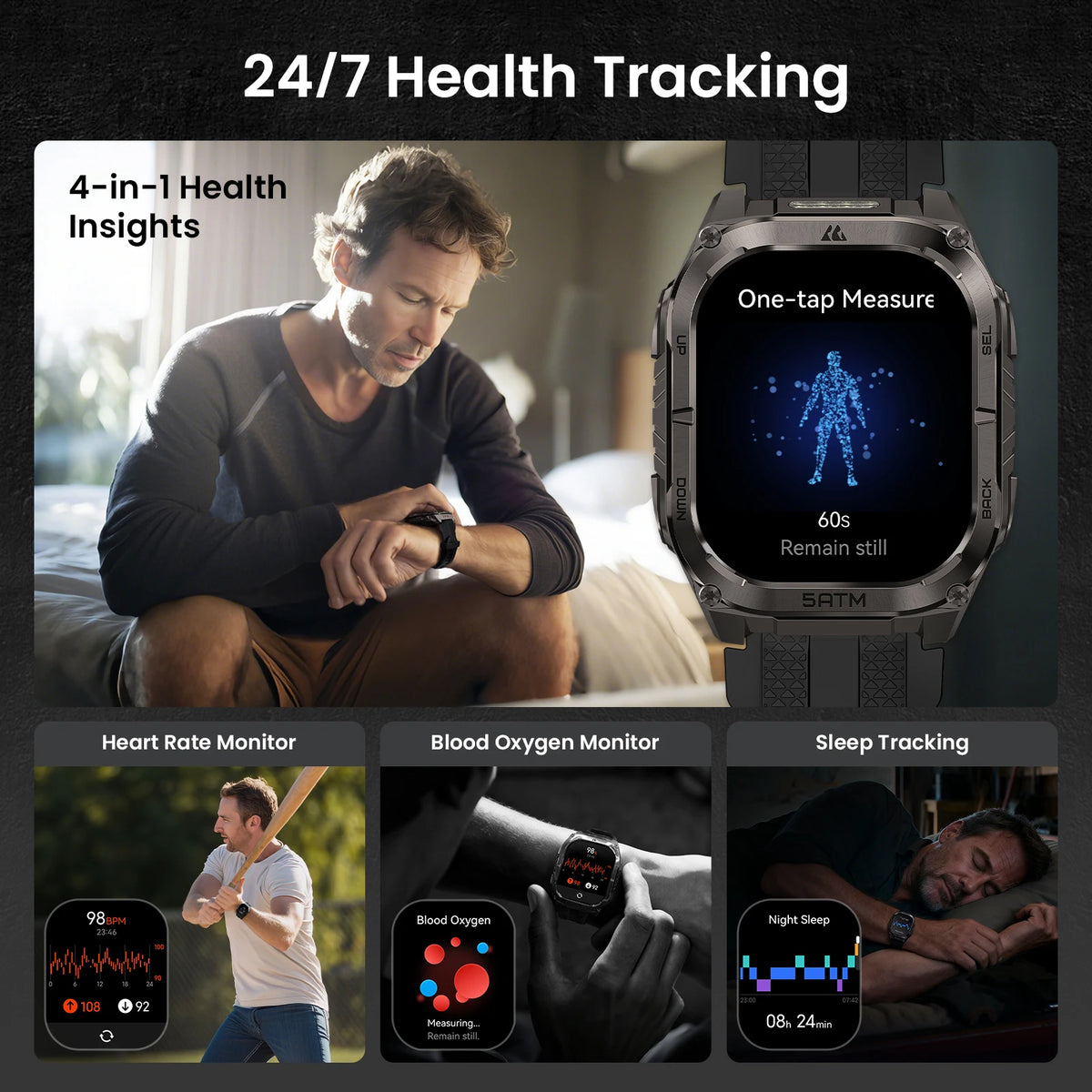 Kospe Tank M4c Gps Smartwatch With Flashlight And Health Tracking