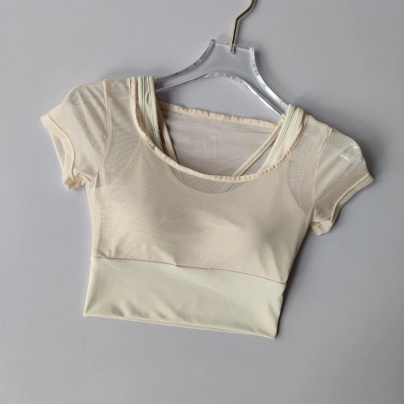 Women Seamless Quick Dry Yoga Top Built In Chest Pad