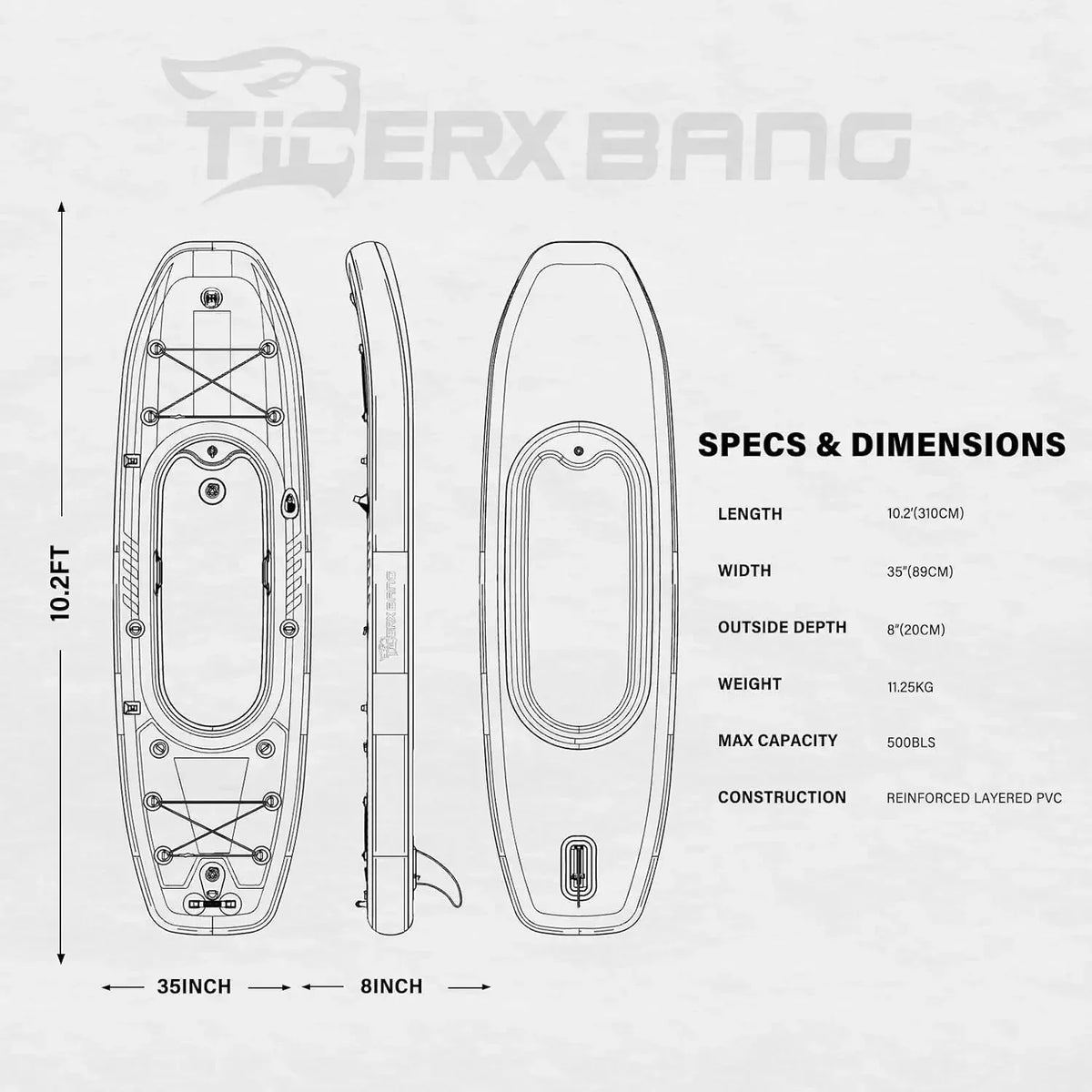 TIGERXBANG Inflatable Kayak With Detachable Seat And Paddle Set