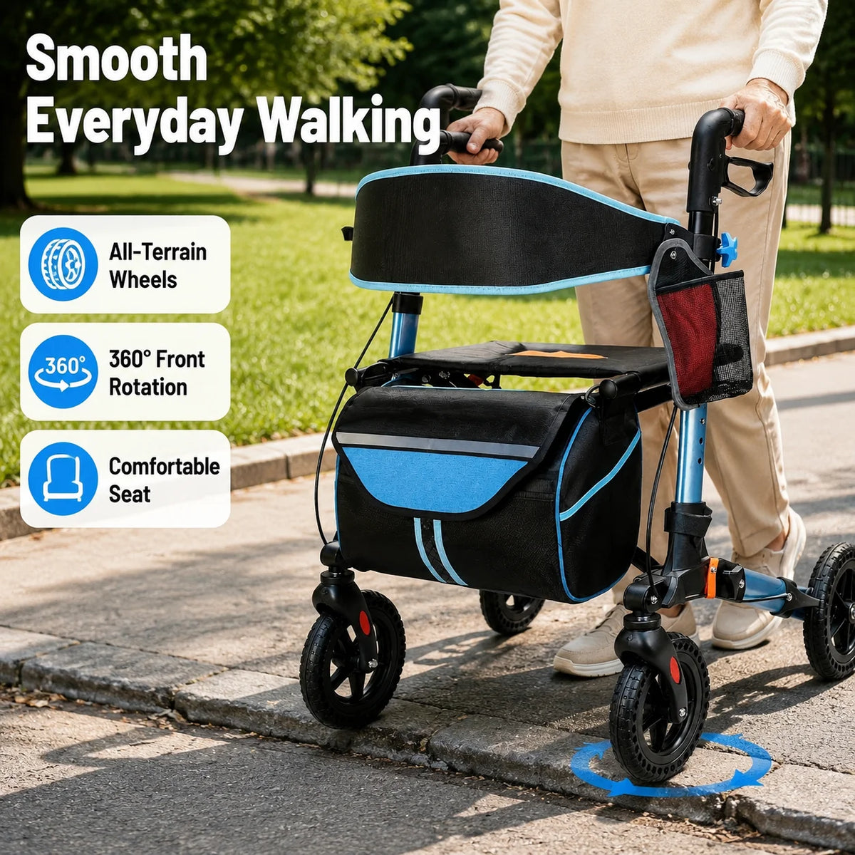 Lightweight Foldable Aluminum Rollator Walker With Seat And Backrest