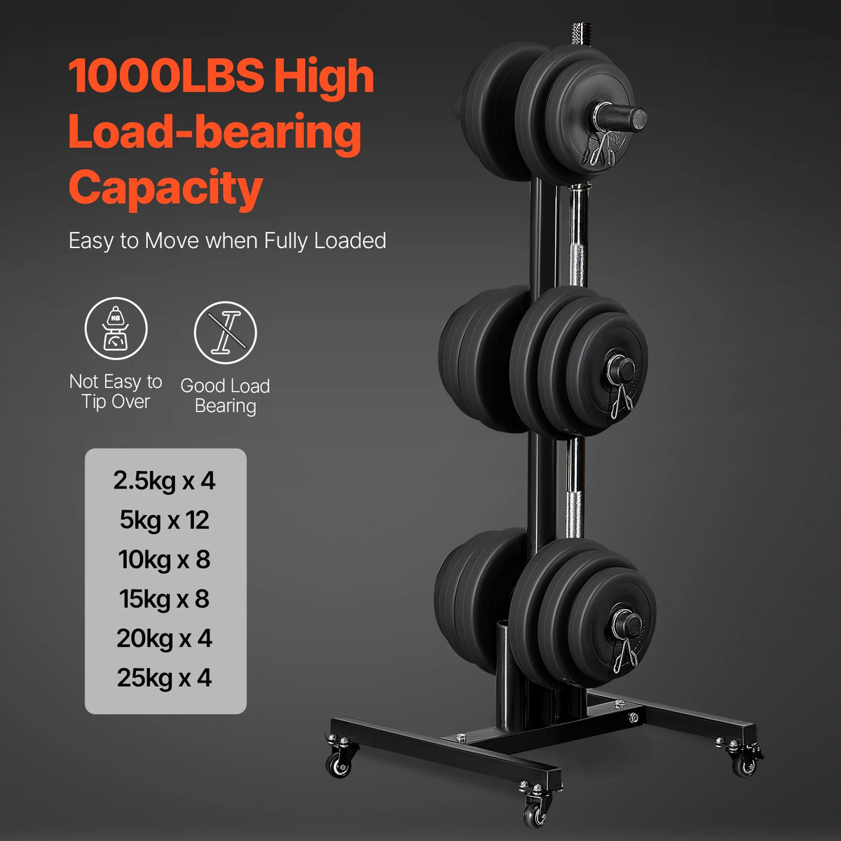 Standard Weight Plate Rack With Wheels Home Gym Storage Stand