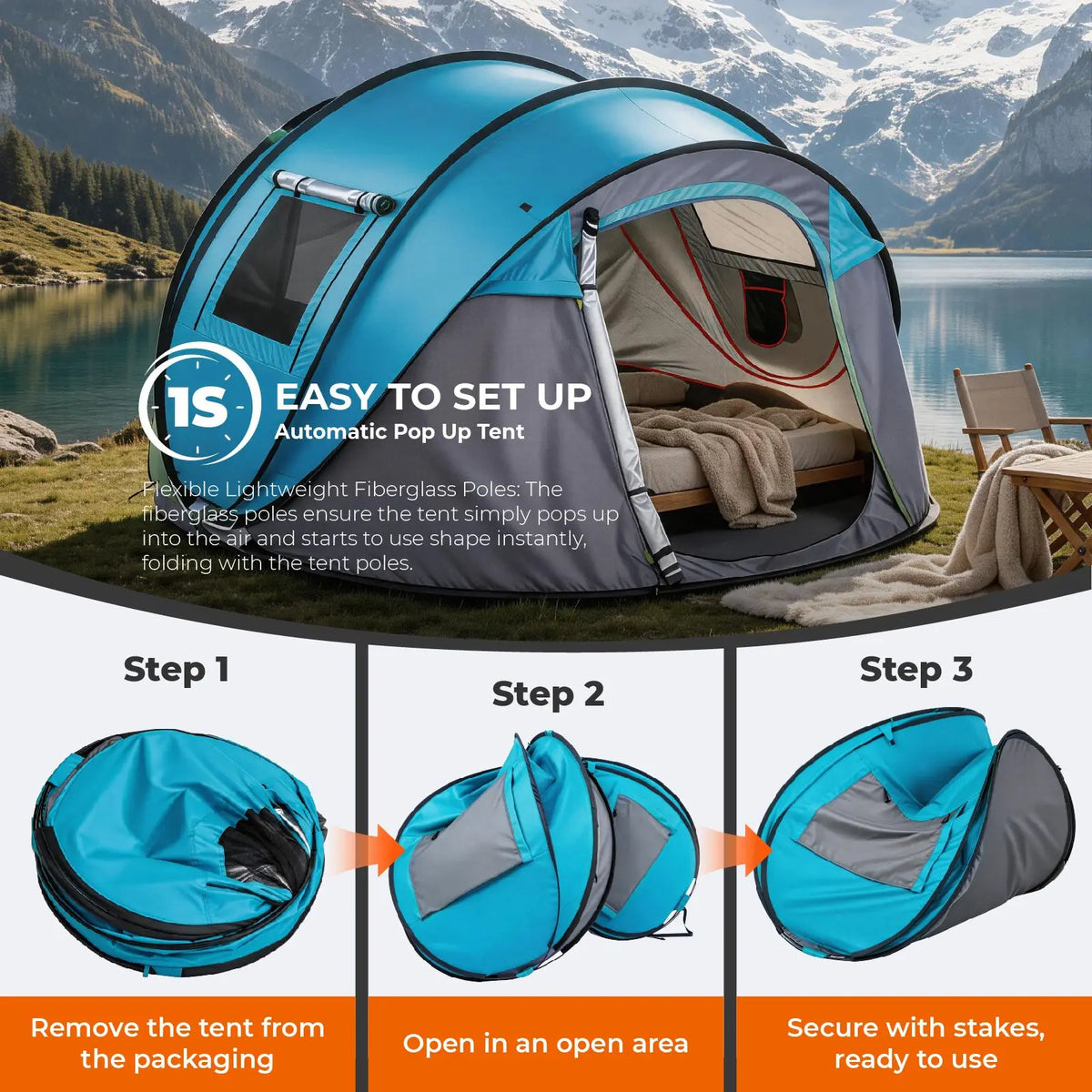 Oeny Instant Pop Up Camping Tent With Waterproof Family Shelter
