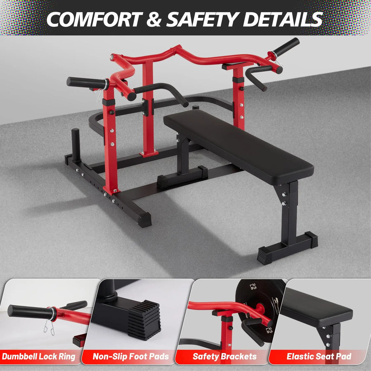 Adjustable Chest Press Machine with Converging Arms and Bench