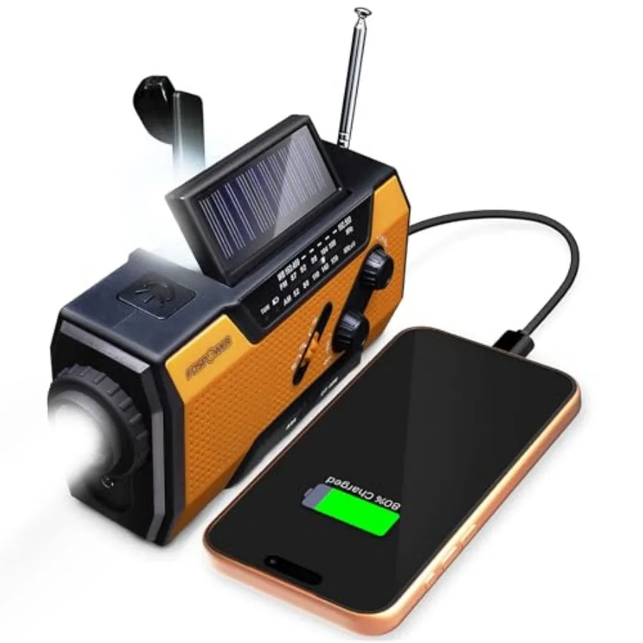 Portable Emergency Weather Radio With Power Bank Solar Hand Crank