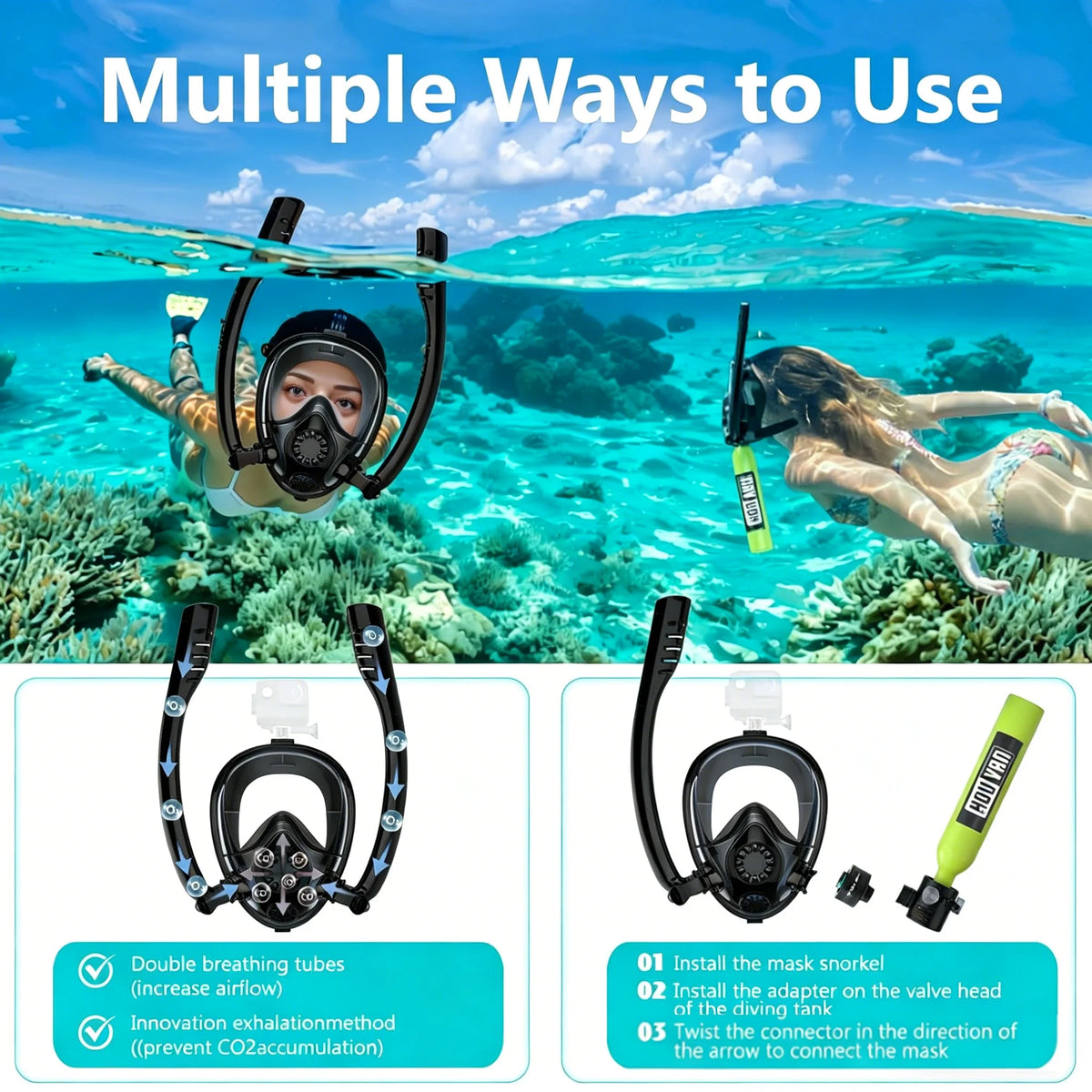 Portable Mini Diving Tank With Snorkel Mask And Pump