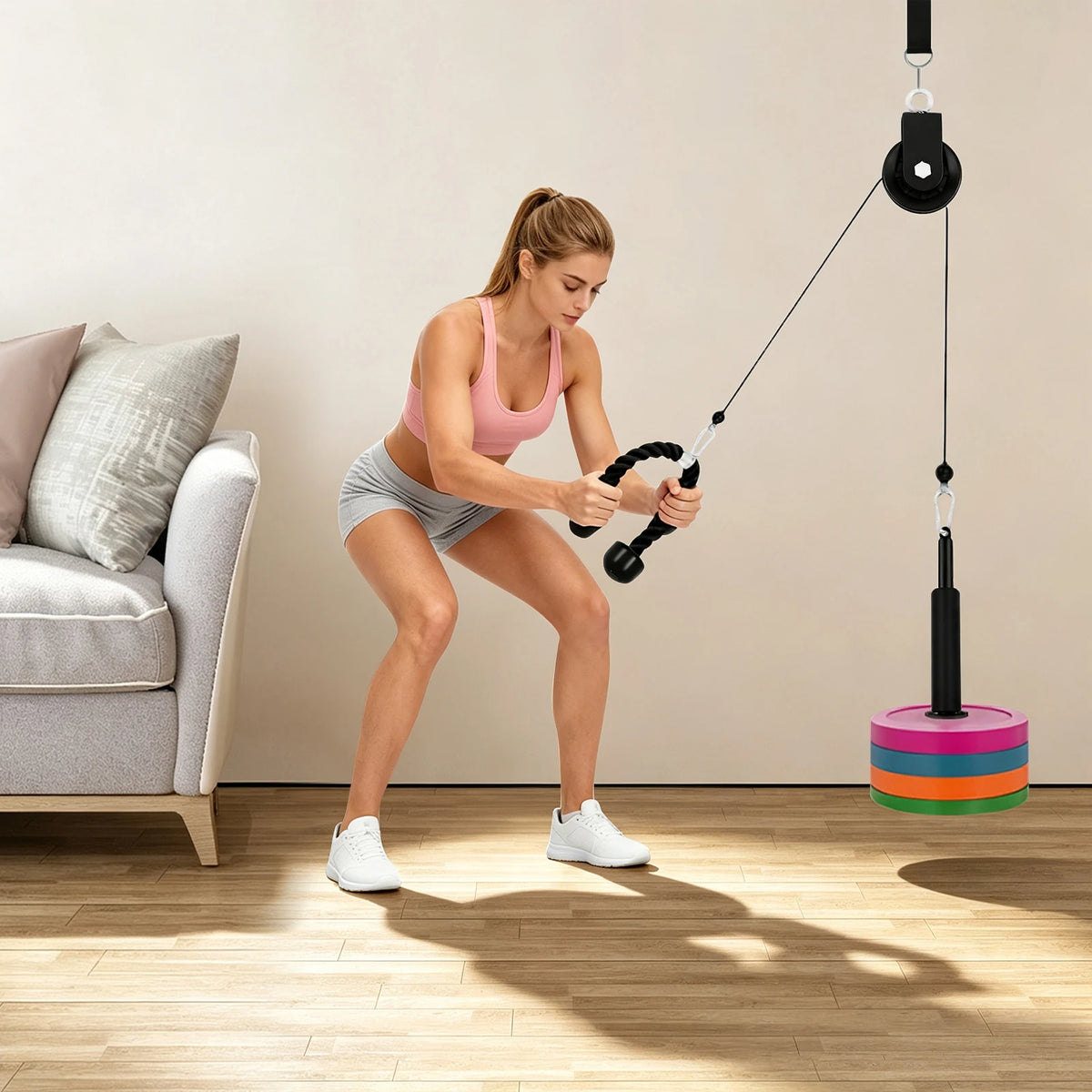 Home Cable Weight Pulley Fitness System For Strength Training