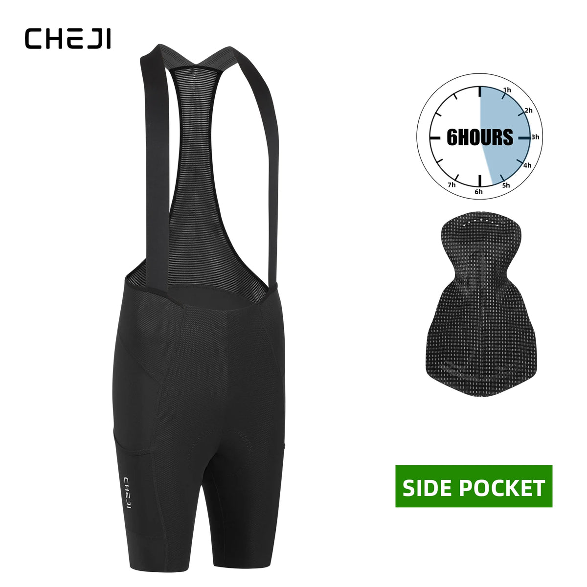 Cheji Men's Seamless Cycling Bib Shorts Breathable Quick Dry Fabric