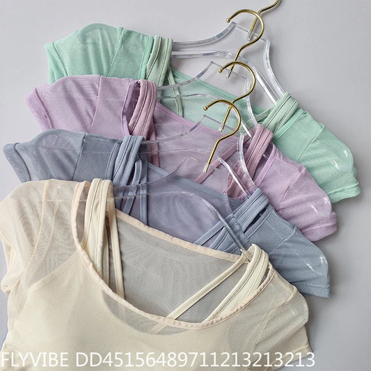 Women Seamless Quick Dry Yoga Top Built In Chest Pad