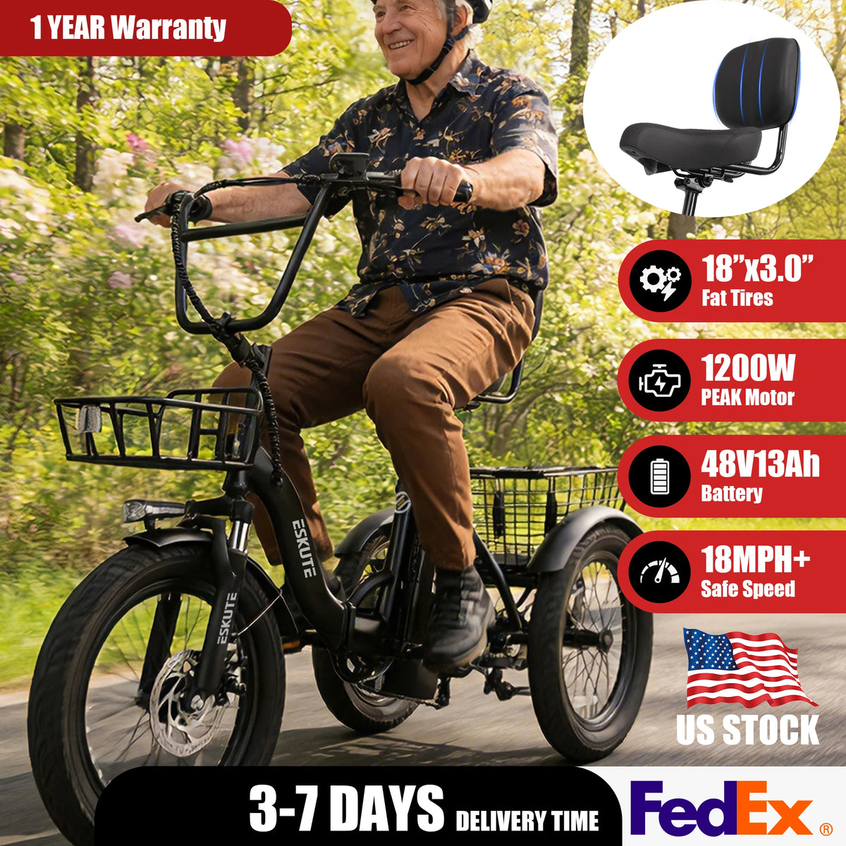 ESKUTE Electric Folding Trike Provides Reliable Performance And Comfort