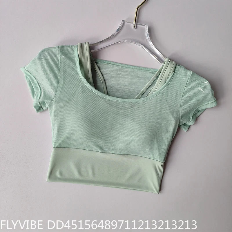 Women Seamless Quick Dry Yoga Top Built In Chest Pad