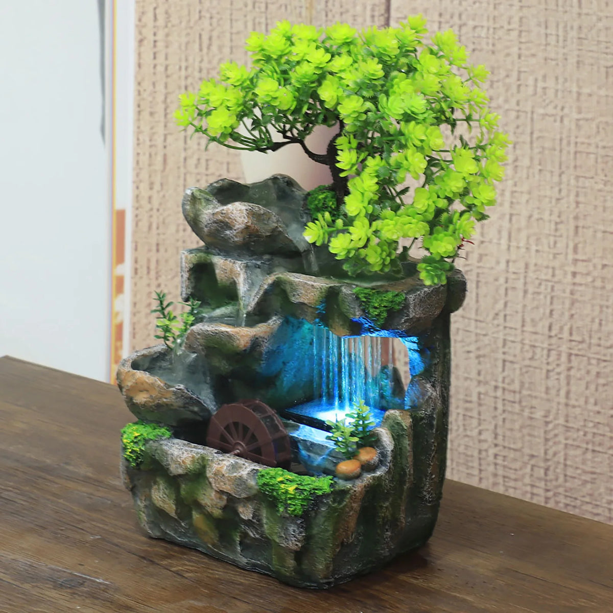 Indoor Resin Waterfall Desktop Water Feature With Led Lights
