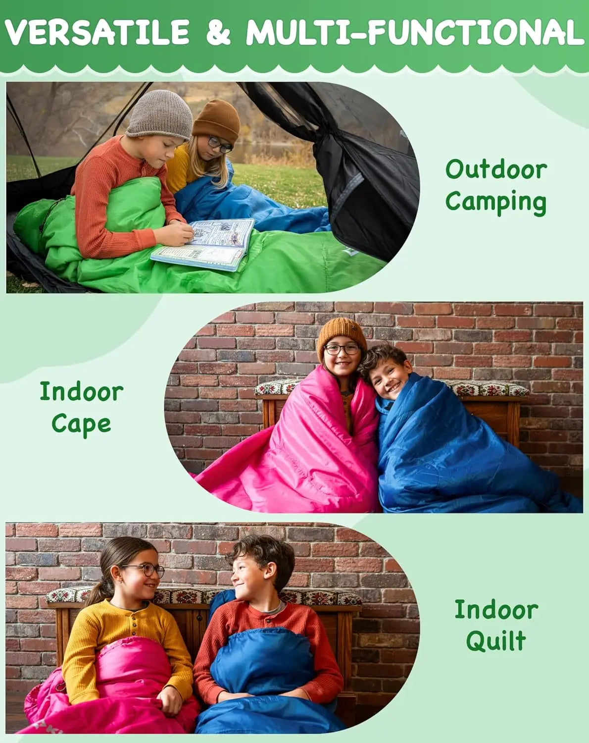 Lightweight Waterproof Flannel Kids Sleeping Bag For Youth Camping