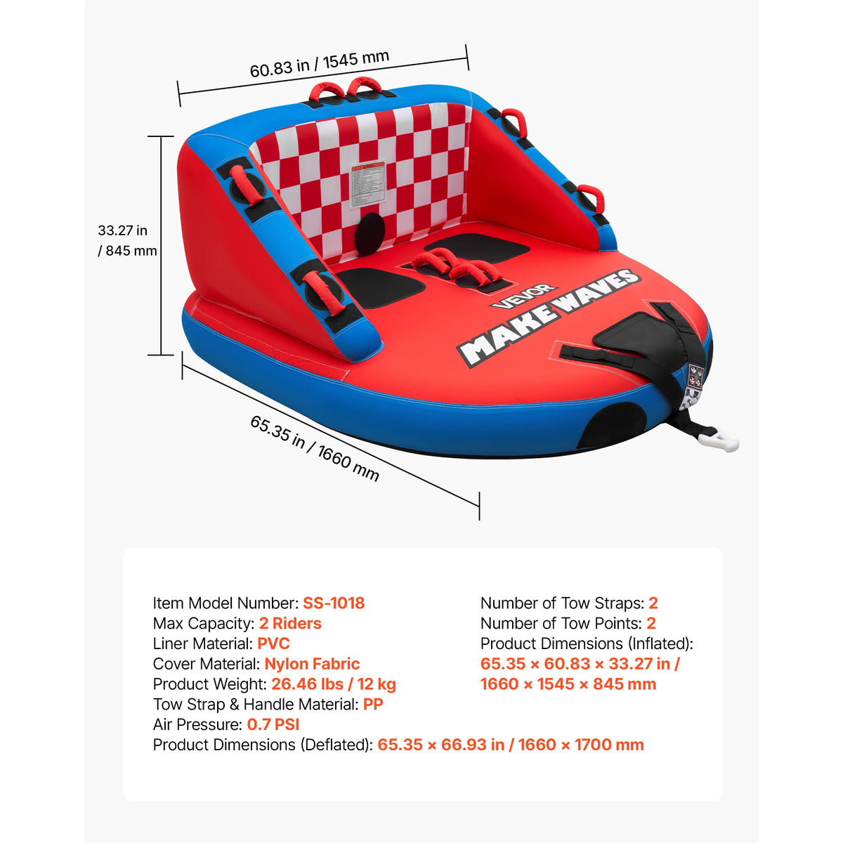 SucceBuy Towable Water Sports Tube With Dual Tow Points