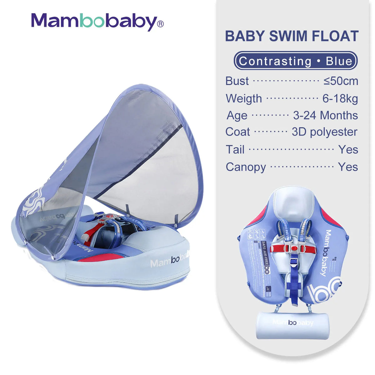 Mambobaby Baby Float Sunshade Canopy Crotch Strap Solid Core Design