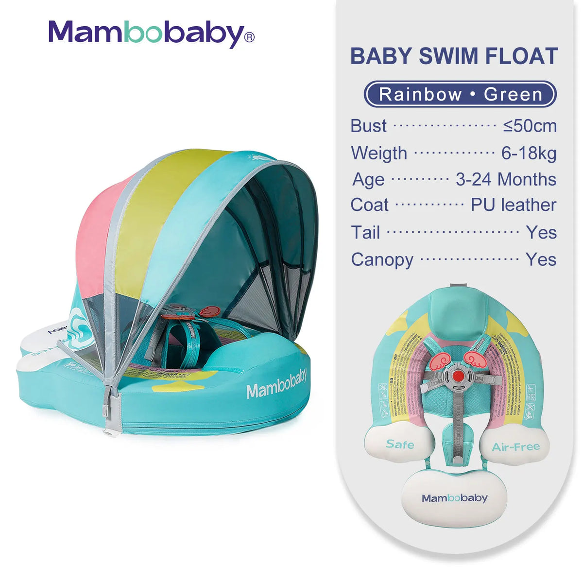Mambobaby Non Inflatable Baby Swim Trainer With Removable Canopy